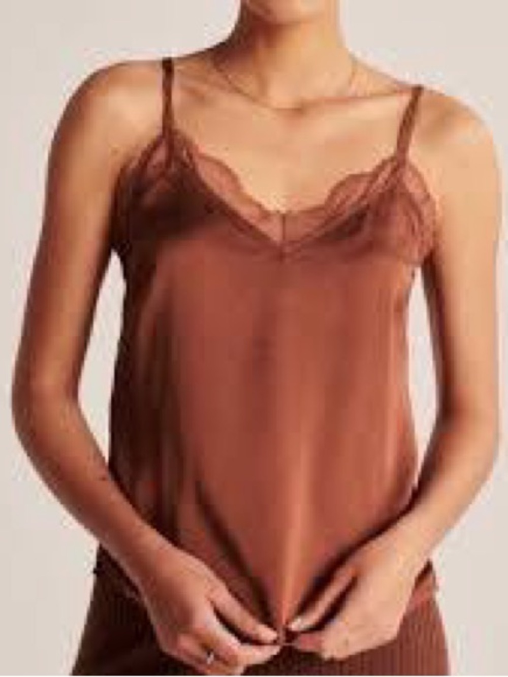 Brown Lace Trim Satin Cami Top